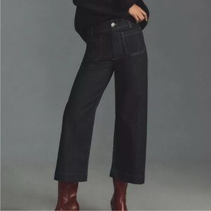 Anthropologie Maeve The Denim Colette Cropped Wide Leg Jeans in Dark